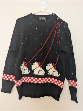 Charter Club Wool Dog Knit Sweater with Red Accents